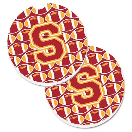 Carolines Treasures Letter S Football Cardinal and Gold Set of 2 Cup Holder Car Coaster CJ1070-SCARC